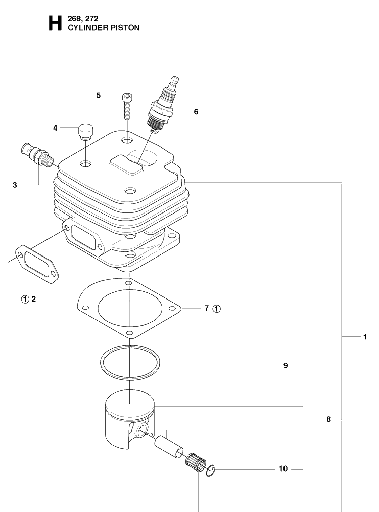 Cylinder Piston Diagram and Parts List for 272XP 20091400001-20163200000 Husqvarna Chainsaw