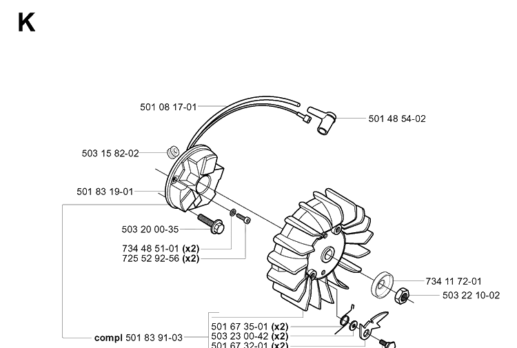 Ignition System Diagram and Parts List for 265RX  Husqvarna Brush Cutter
