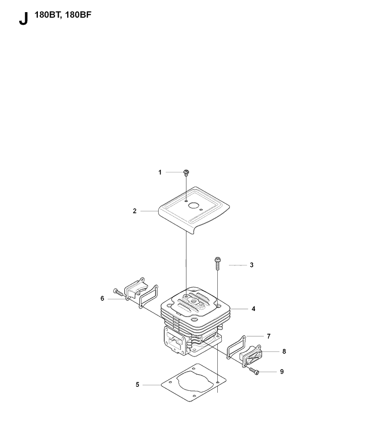 Cylinder Diagram and Parts List for 180BF 20084000001-Current Husqvarna Leaf Blower / Vacuum