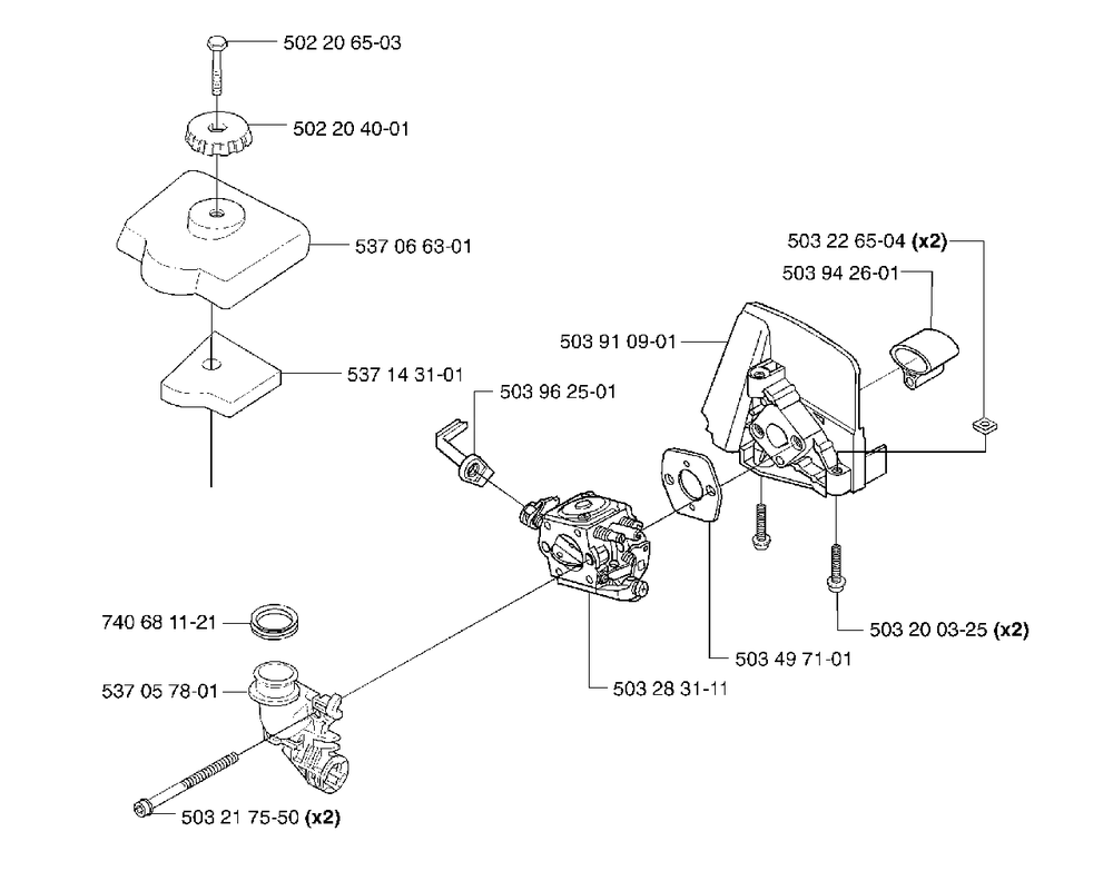 Air Filter / Carburetor Diagram and Parts List for 326L 2002-02 Husqvarna Trimmer