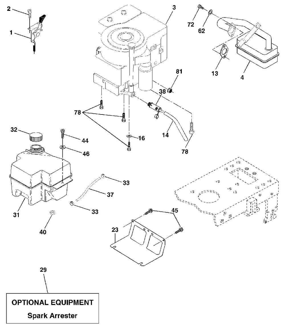 Engine Diagram and Parts List for YTH1542 (954567048-C)(2001-04) Husqvarna Lawn Tractor