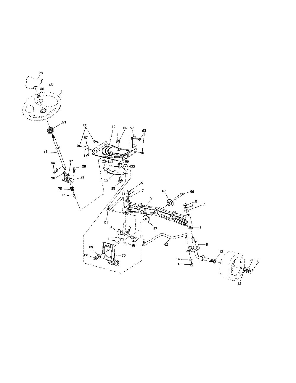 Steering Diagram and Parts List for YTH22V46-96043018101  Husqvarna Lawn Tractor