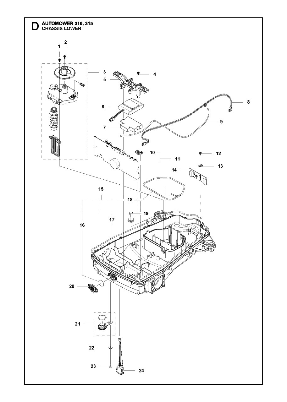 Chassis Lower Diagram and Parts List for 315 2016-02 Husqvarna Lawn Mower