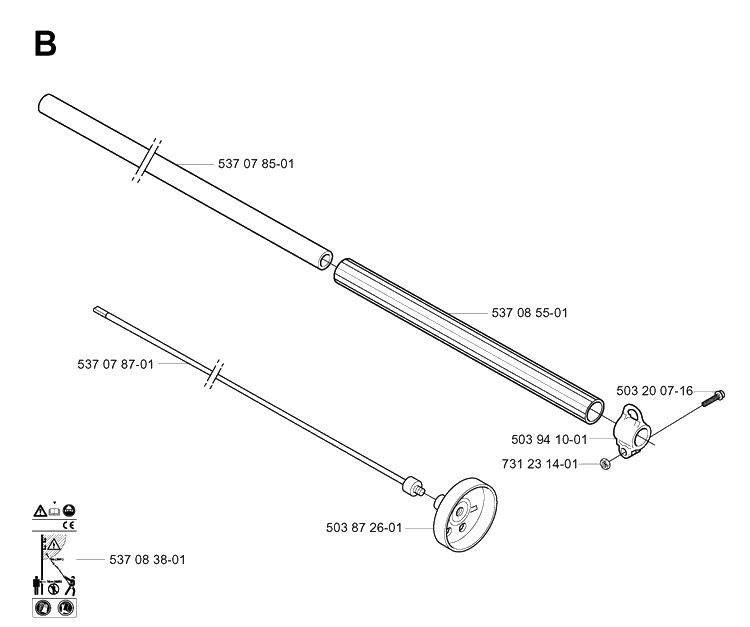 Shaft Diagram and Parts List for 325P 20010500001-20010500001 Husqvarna Pole Saw