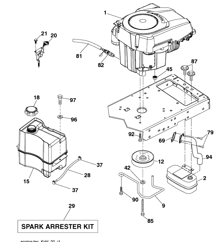 Engine Diagram and Parts List for YTH20K46 (917289543)(2010-02) Husqvarna Lawn Mower