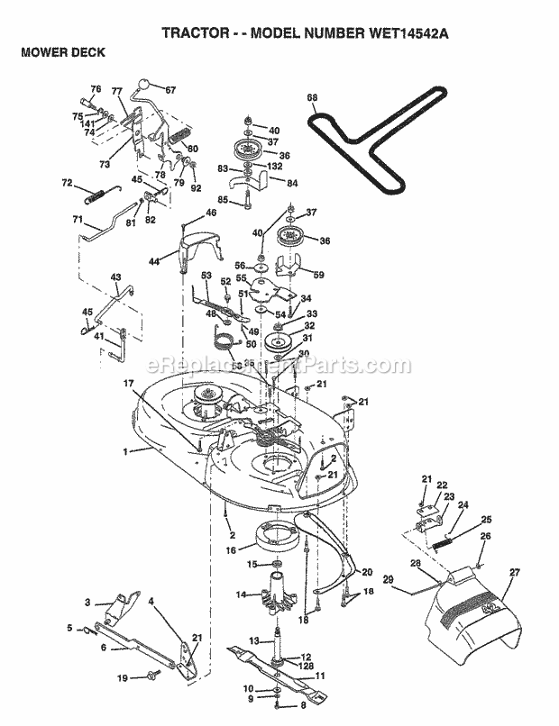 Mower Deck Diagram and Parts List for WET14542A 1999 Husqvarna Lawn Tractor