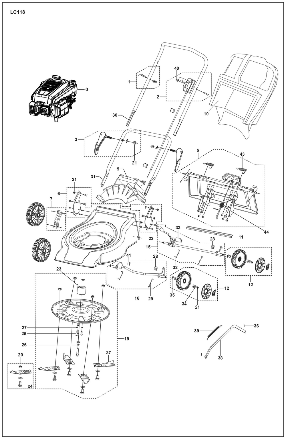 Complete Product Diagram and Parts List for LC118 2020 Husqvarna Lawn Mower