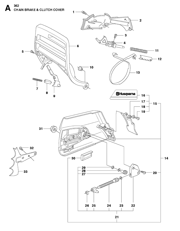 Chain Brake Clutch Cover Diagram and Parts List for 362 2011-02 Husqvarna Chainsaw