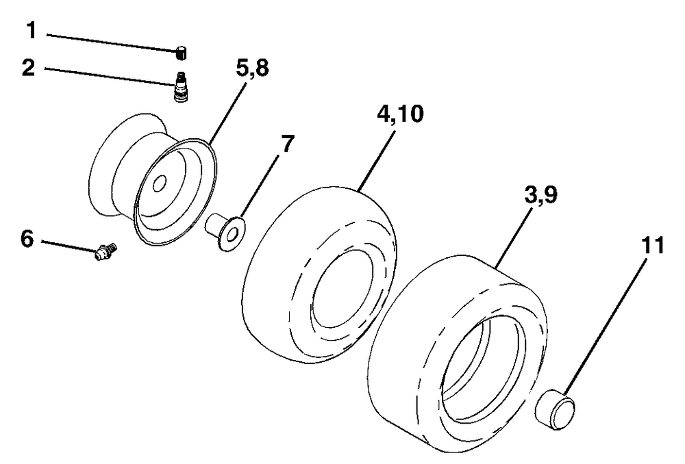 Wheels And Tires Diagram and Parts List for YTH2248 (954571977-B)(2004-06) Husqvarna Lawn Tractor