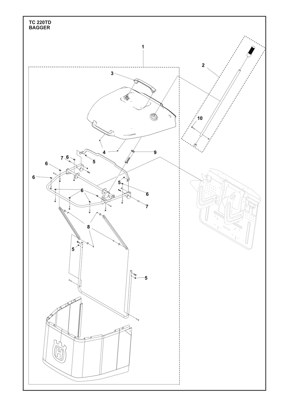 Bagger Diagram and Parts List for TC220TD  Husqvarna Lawn Tractor