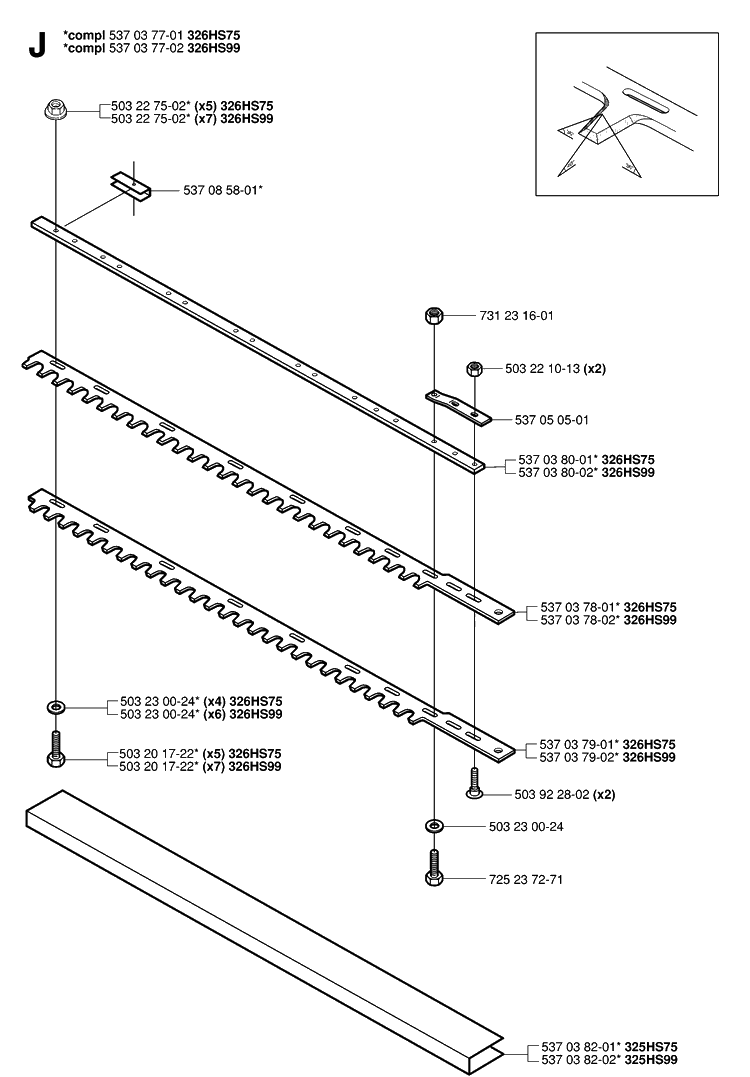 Cutting Equipment Diagram and Parts List for 326HS99 (X-SERIES)(20030100001-Current) Husqvarna Hedge Trimmer