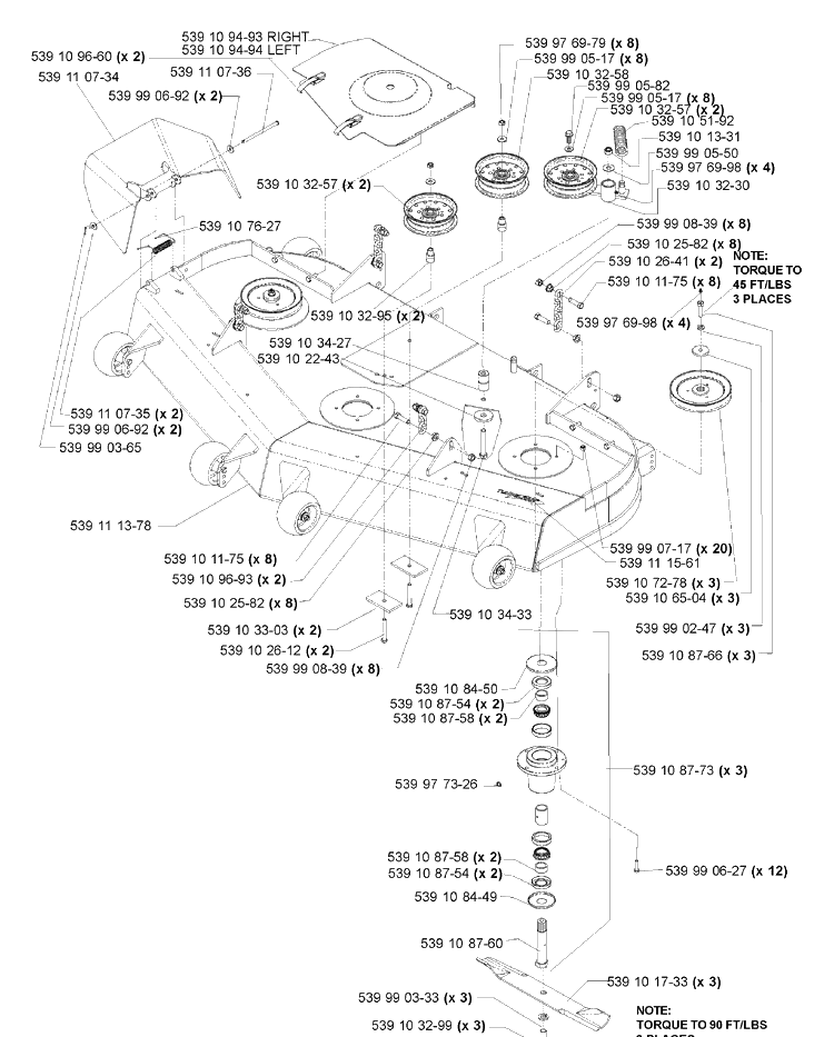 Deck Assembly (61 Inch) (Part 1) Diagram and Parts List for IZ6123 (968999259)(2005-03) Husqvarna Lawn Mower