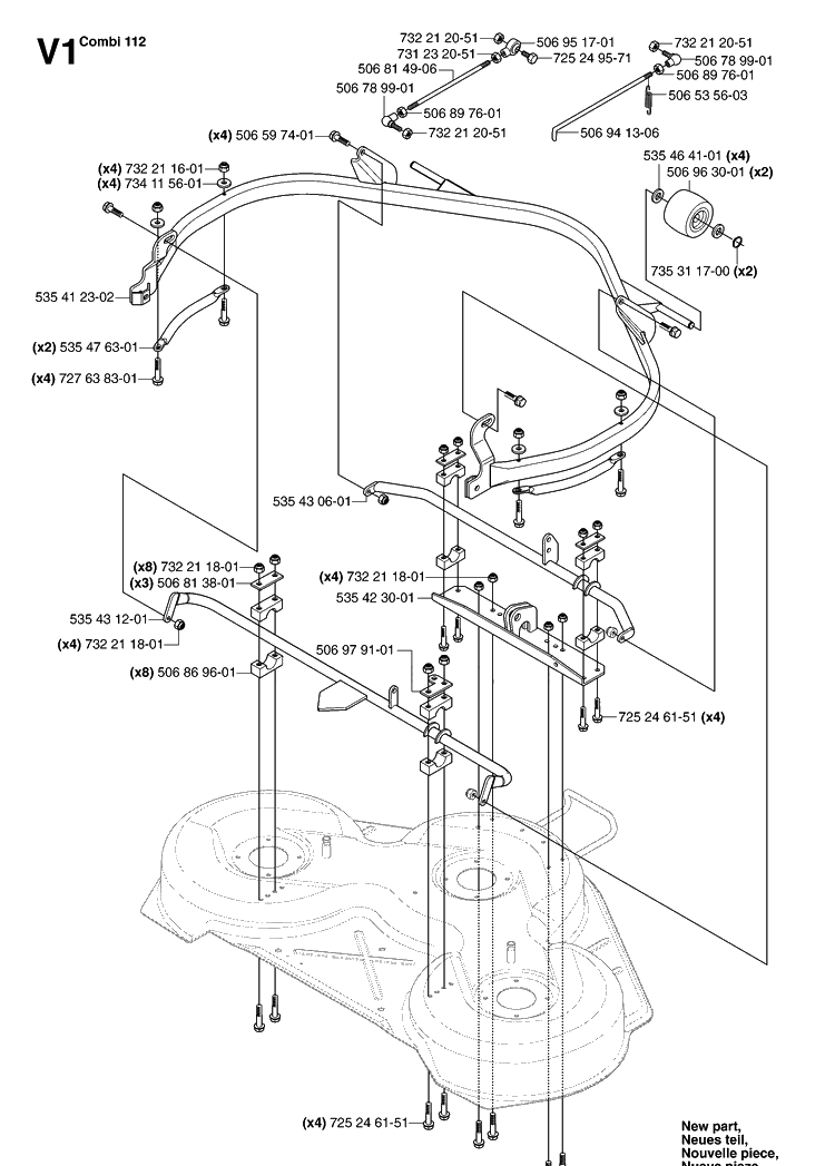 44 Inch/112cm Cutting Deck Diagram and Parts List for PR18AWD (965095001)(2007-03) Husqvarna Lawn Mower