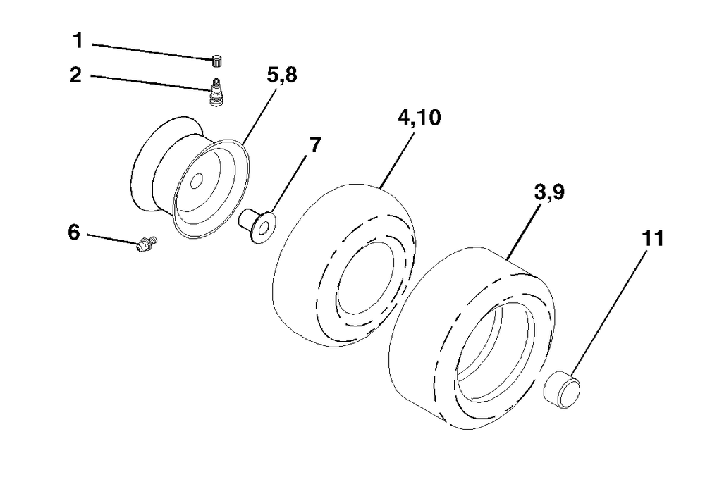 Wheels And Tires Diagram and Parts List for YTH1848XP (954567260-C)(2001-10) Husqvarna Lawn Tractor