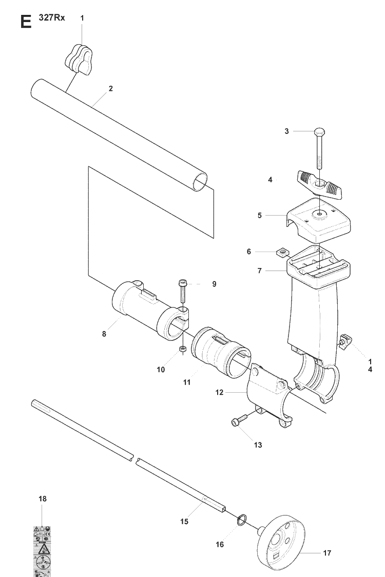 Shaft And Handle Diagram and Parts List for 327LX 20080900001-Current Husqvarna Edger