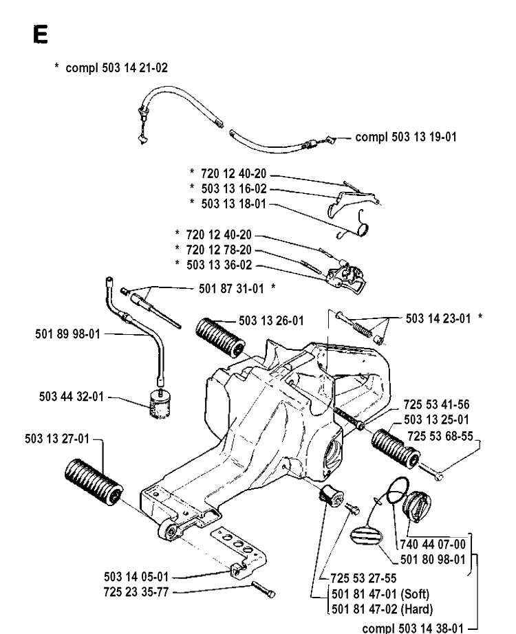 Fuel Tank Diagram and Parts List for 3120 19900100001-19942300000 Husqvarna Chainsaw
