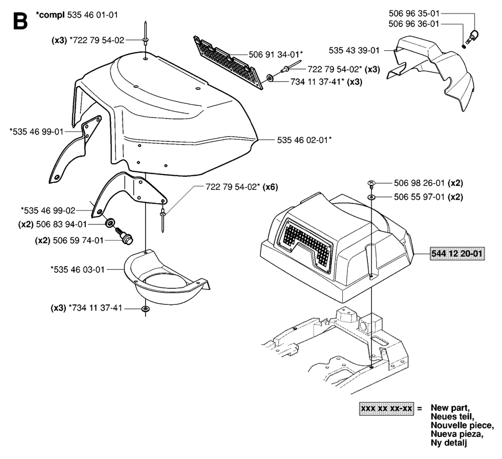 Hood Diagram and Parts List for R15-V2AWD (965080101)(2006-05) Husqvarna Lawn Tractor