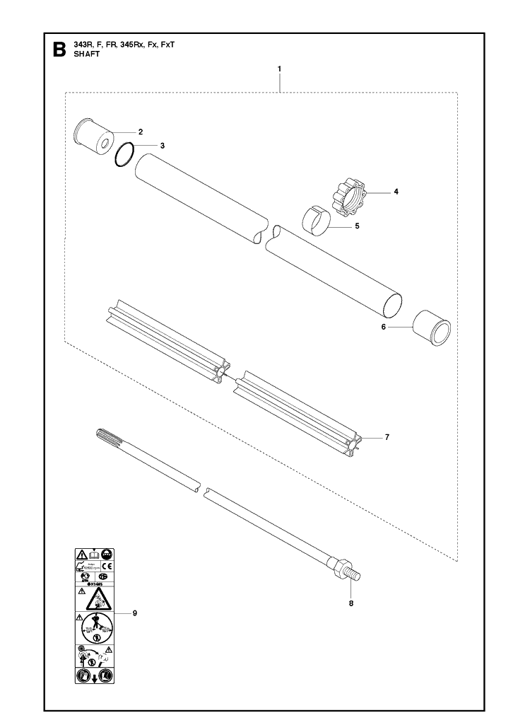 Shaft 2 Diagram and Parts List for 343FR  Husqvarna Brush Cutter