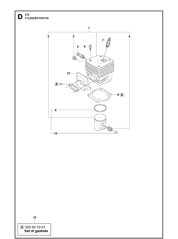 Cylinder Piston 5 Diagram and Parts List for 372XP XPG Husqvarna Chainsaw