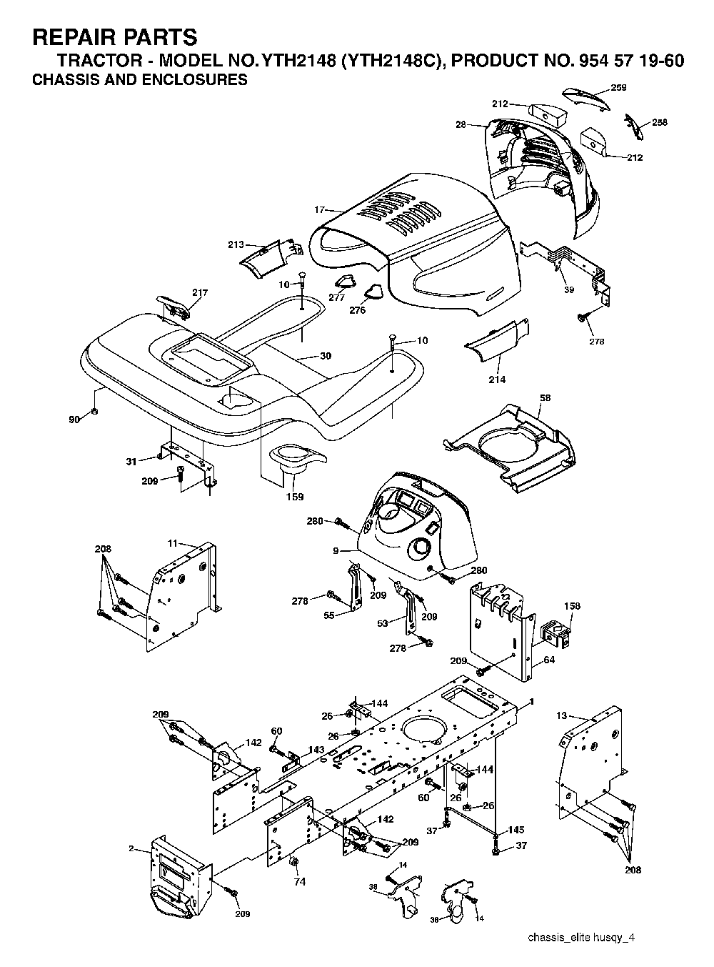 Chassis And Enclosures Diagram and Parts List for YTH2148C (954571960)(2004-03) Husqvarna Lawn Tractor