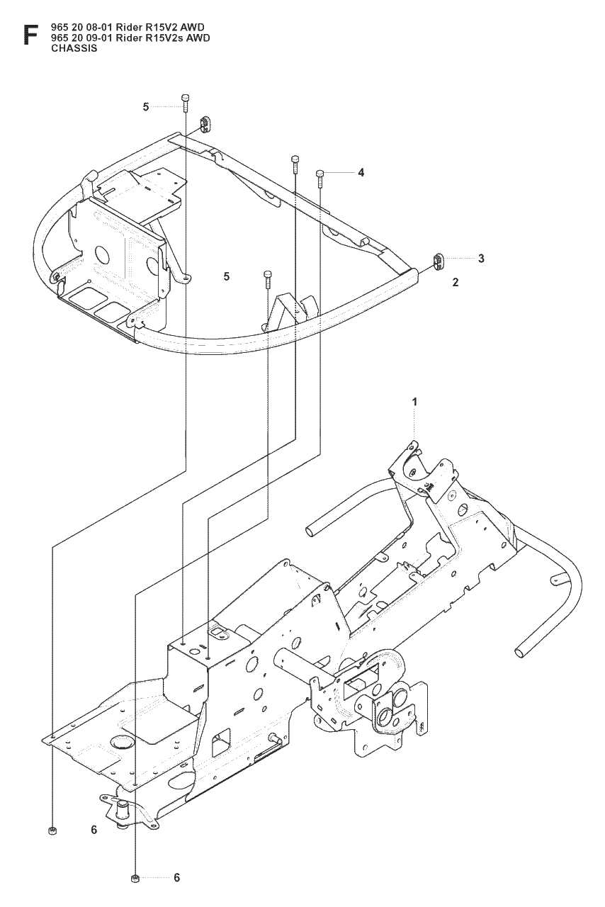 Chassis / Frame Diagram and Parts List for R15-V2AWD (965200901)(2008-01) Husqvarna Lawn Tractor