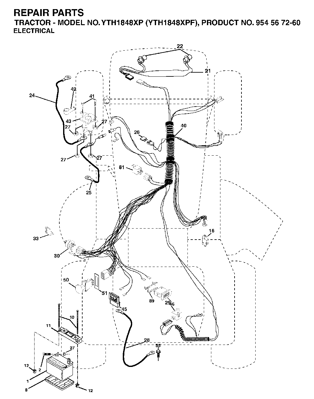Electrical Diagram and Parts List for YTH1848XPF (954567260)(2003-06) Husqvarna Lawn Tractor