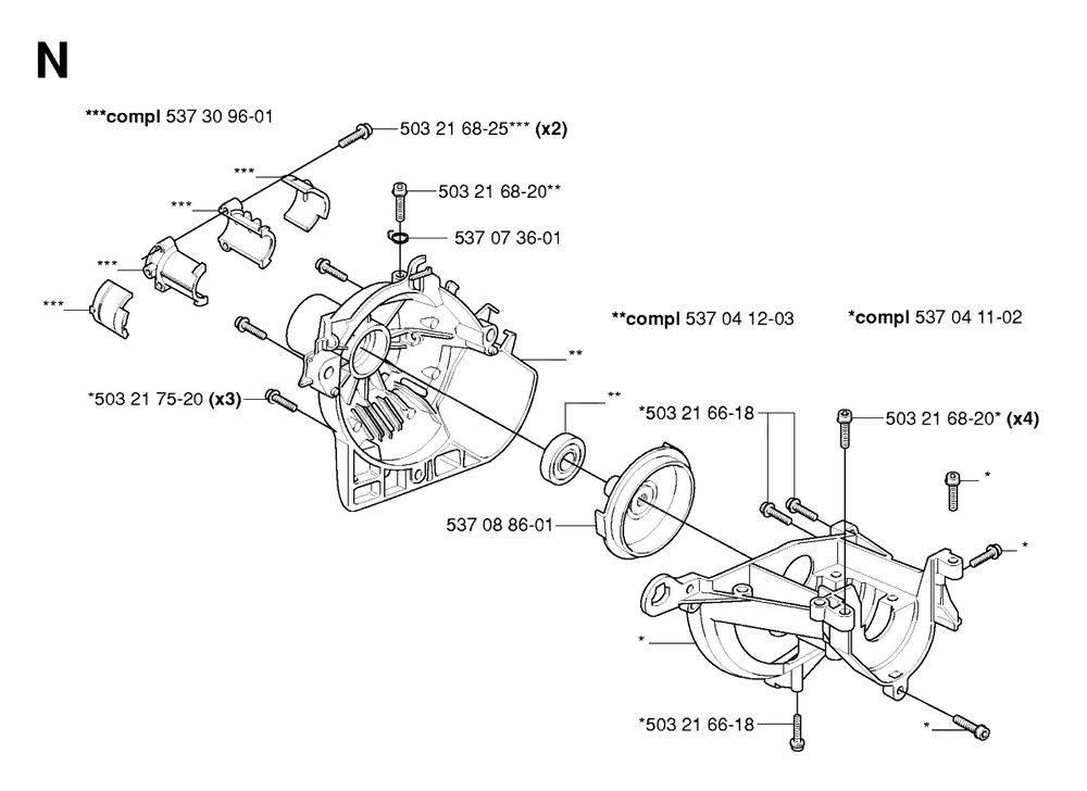 Crankcase Diagram and Parts List for 325HDA55X 20054000001 & Above Husqvarna Hedge Trimmer