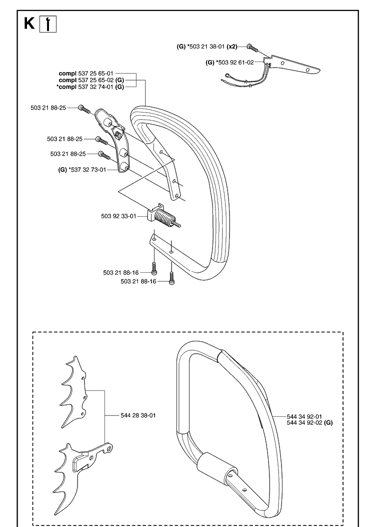 Handle Diagram and Parts List for 359 20070900001-Current Husqvarna Chainsaw