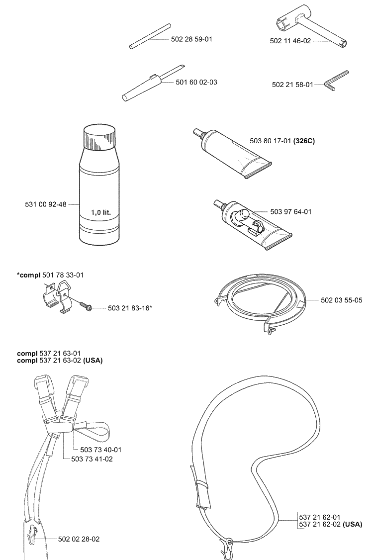 Accessories (B) Diagram and Parts List for 323L 2004-03 Husqvarna Brush Cutter