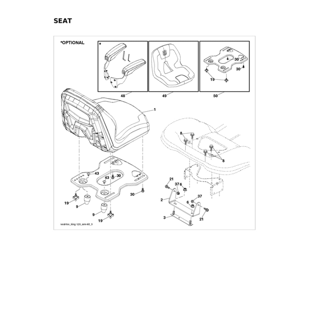 Seat Diagram and Parts List for 96043032900  Husqvarna Lawn Tractor