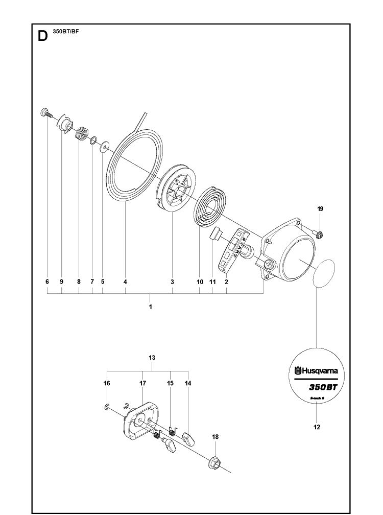 Starter Diagram and Parts List for 350BT  Husqvarna Leaf Blower / Vacuum