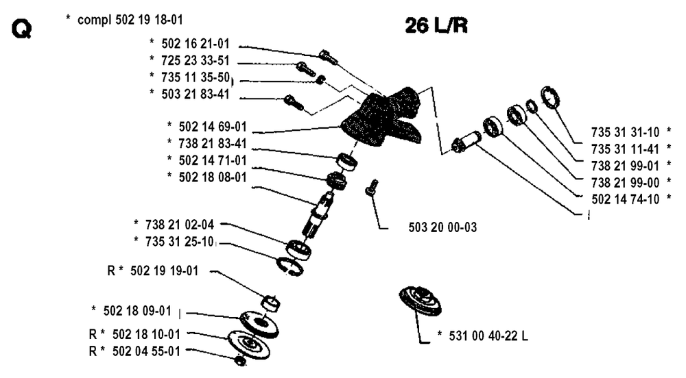 Bevel Gear Diagram and Parts List for 23LC 19931800001 & Above Husqvarna Trimmer