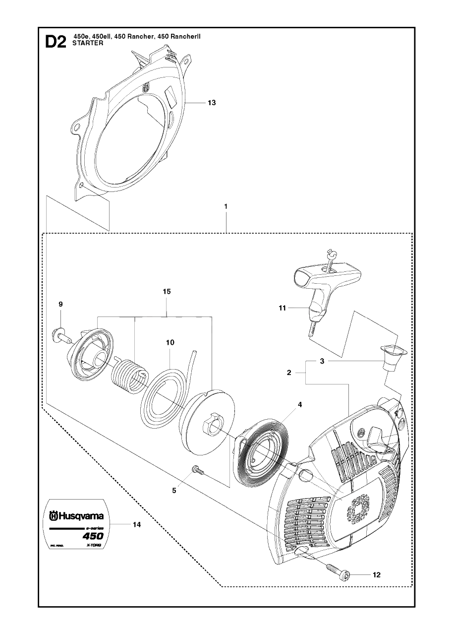 Starter Diagram and Parts List for 450RANCHER  Husqvarna Chainsaw