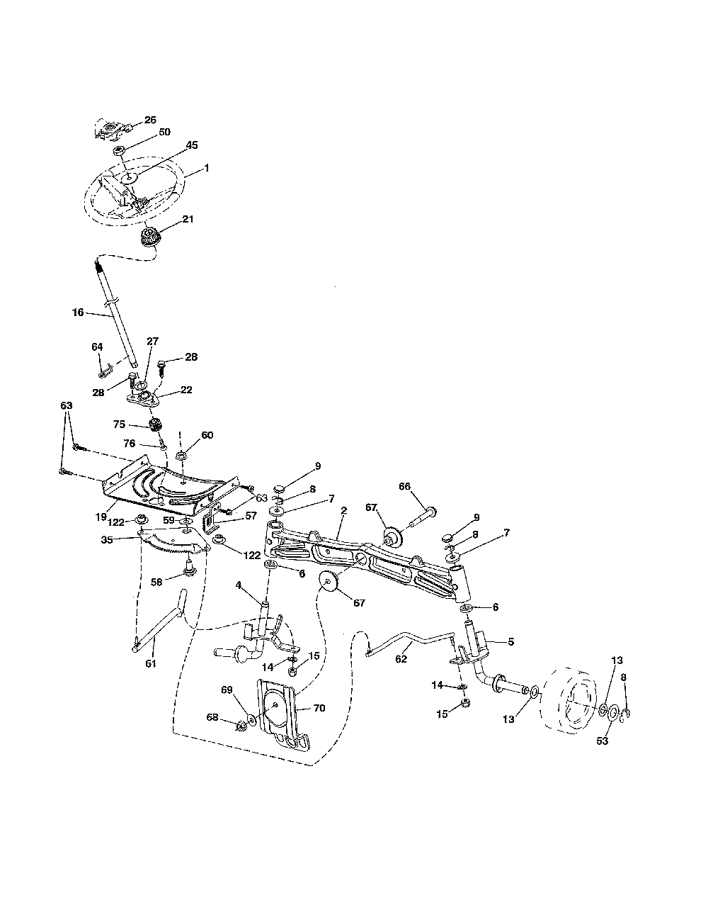 Steering Diagram and Parts List for 96045004700  Husqvarna Lawn Tractor