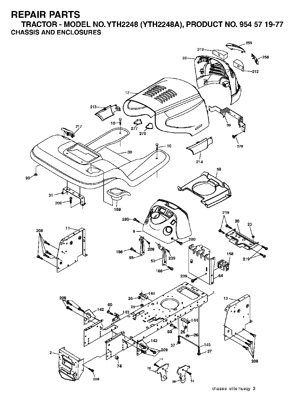 Chassis And Enclosures Diagram and Parts List for YTH2248A (954571977)(2004-06) Husqvarna Lawn Tractor