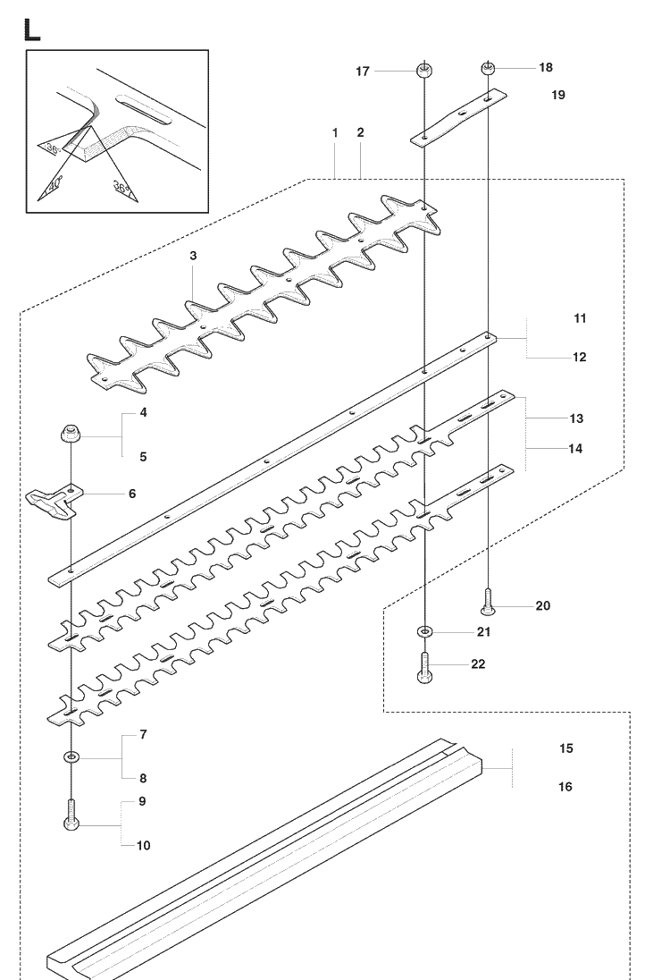 Cutting Equipment Diagram and Parts List for 325HD60 (X-SERIES)(20081400001-20090400000) Husqvarna Hedge Trimmer