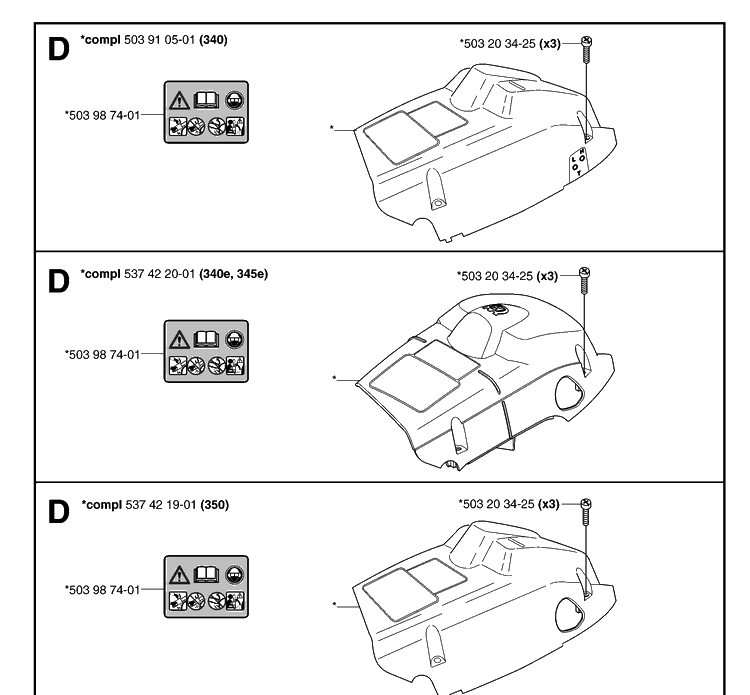 Cover Diagram and Parts List for 340E 20062300001-Current Husqvarna Chainsaw