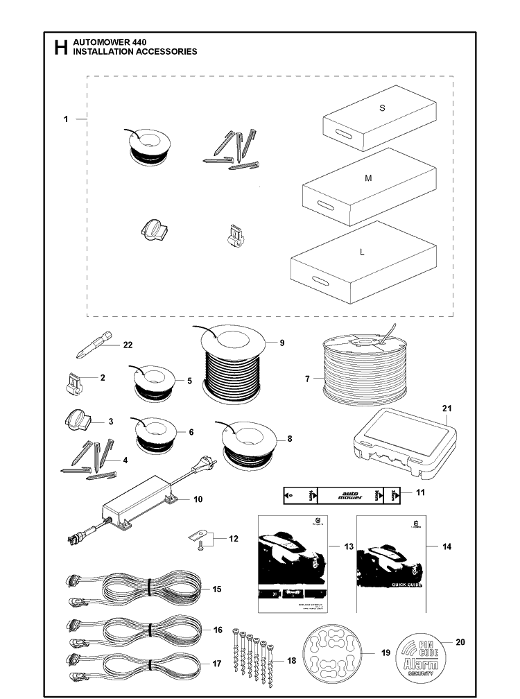 Installation Accessories Diagram and Parts List for 440 2019 Husqvarna Lawn Mower