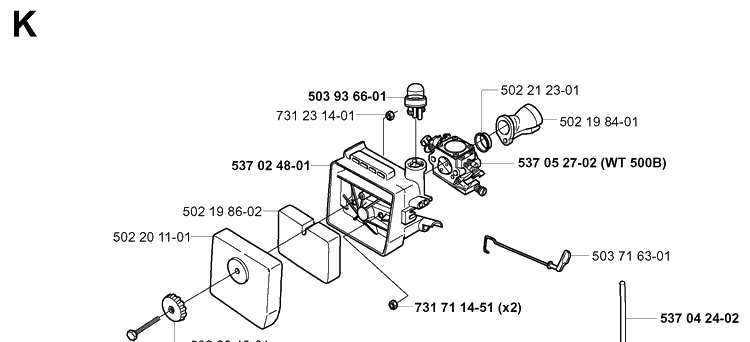 Carburetor And Air Filter Diagram and Parts List for 240RBD 20004000001-Current Husqvarna Brush Cutter