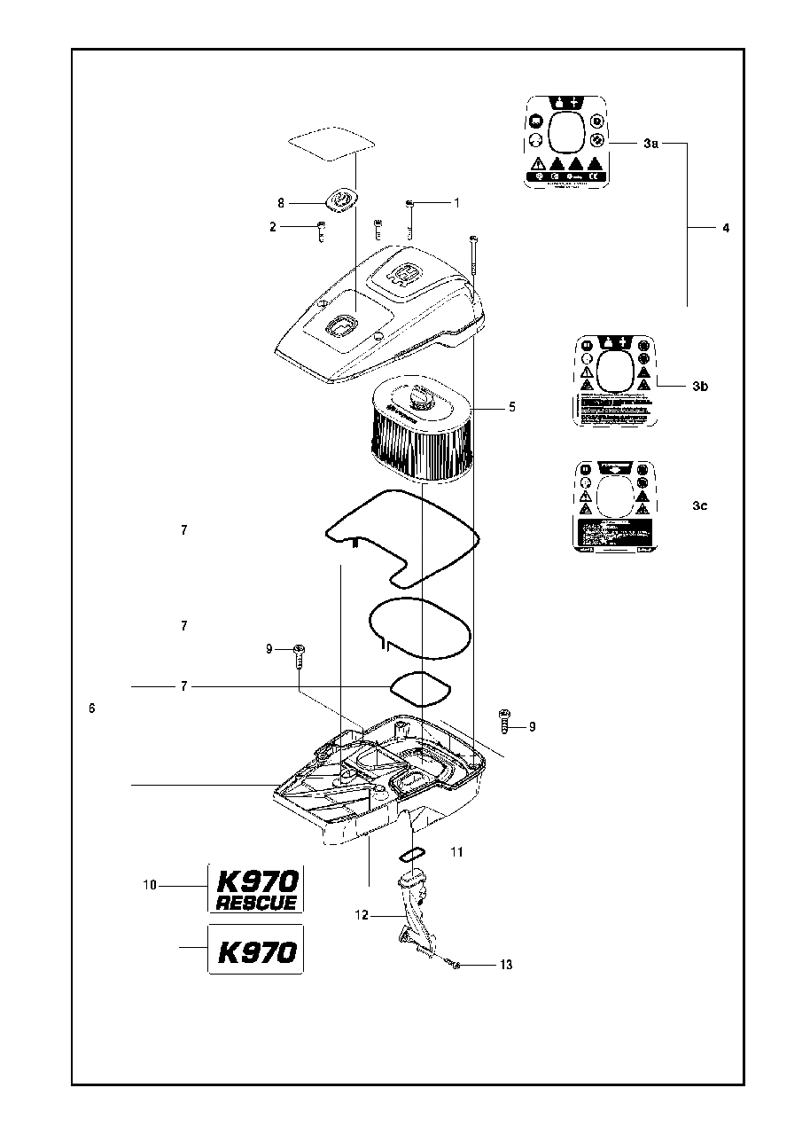 Air Filter Cover Diagram and Parts List for K970II 2014-02 Husqvarna Circular Saw