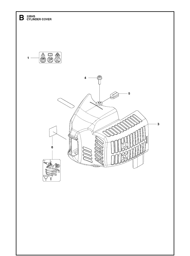 Cylinder Cover Diagram and Parts List for 226HS75S  Husqvarna Hedge Trimmer