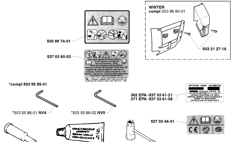 Accessories Diagram and Parts List for 362EPA 1999-05 Husqvarna Chainsaw
