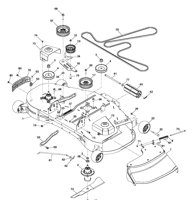 Mower Deck / Cutting Deck Diagram and Parts List for GT48DXLS CARB-Non-CARB Husqvarna Lawn Tractor