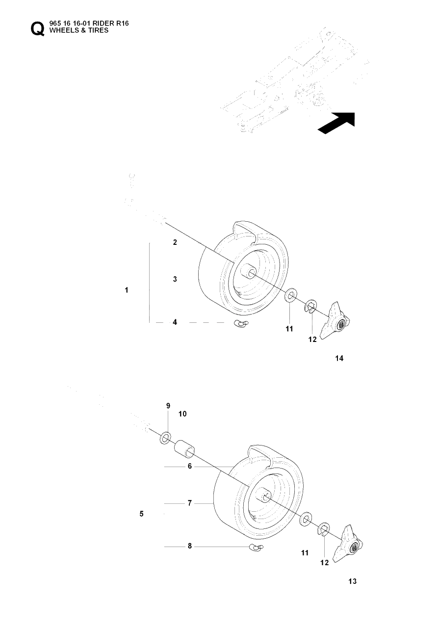 Wheels And Tires Diagram and Parts List for R16 (965161601)(2007-06) Husqvarna Lawn Tractor