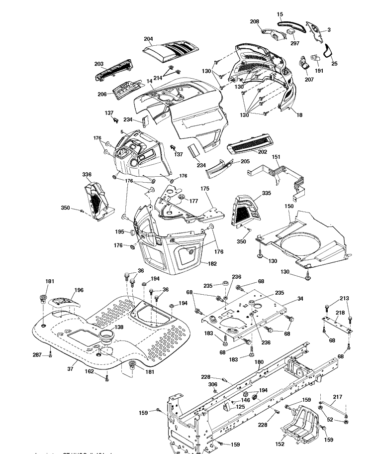 Chassis / Frame Diagram and Parts List for YTH22V46 (96045004100)(2012-09) Husqvarna Lawn Tractor