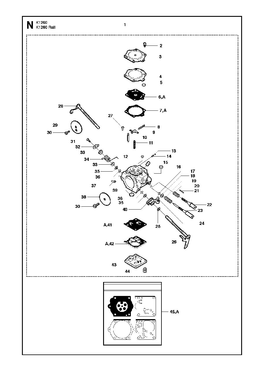 Carburetor Details Diagram and Parts List for K1260RAIL 2010-10 Husqvarna Circular Saw