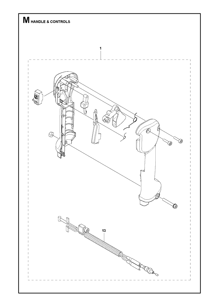Handle And Controls Diagram and Parts List for 333R Mark II Husqvarna Edger