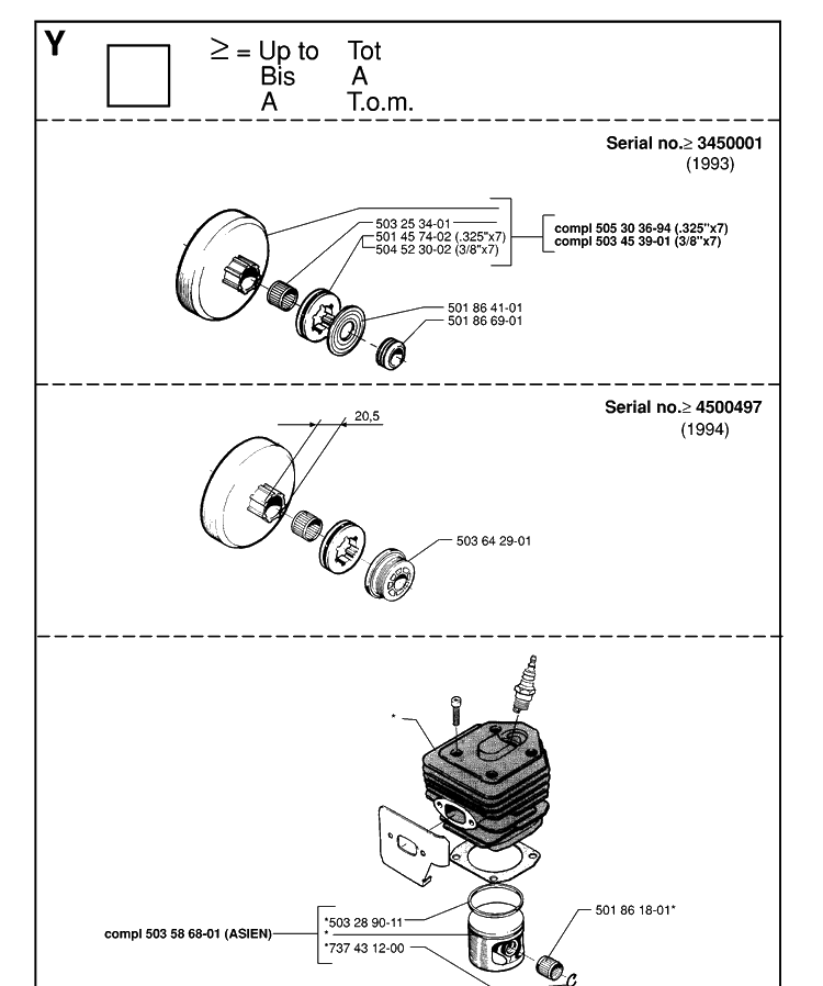 Service Updates Diagram and Parts List for 254 19960100001-19980900000 Husqvarna Chainsaw