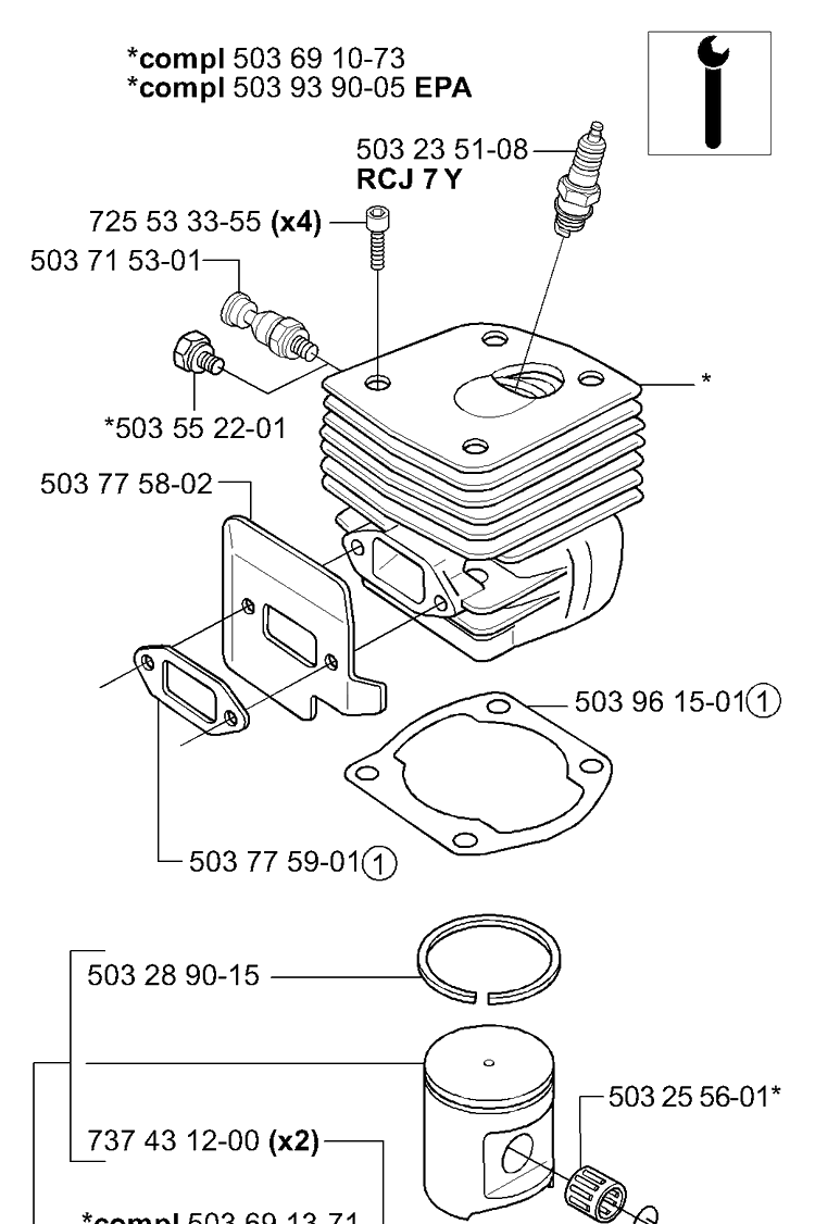 Piston/Cylinder Diagram and Parts List for 365EPA 2003-11 Husqvarna Chainsaw