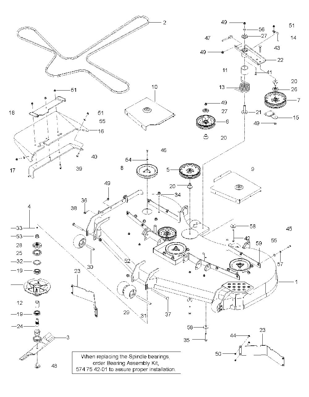 Mower Deck / Cutting Deck Diagram and Parts List for PZ7234FX966061401-00 2009-08 Husqvarna Lawn Tractor